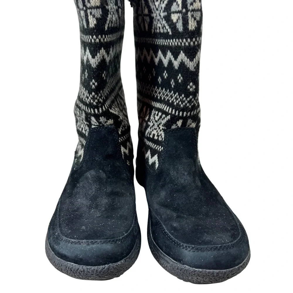 Propet Snow Boots‎ Size 7N Women's Black Suede Leather Fair Isle Knit Winter